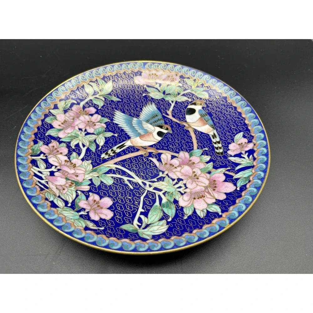 Vintage Blue Cloisonne Brass Enamel 7.25